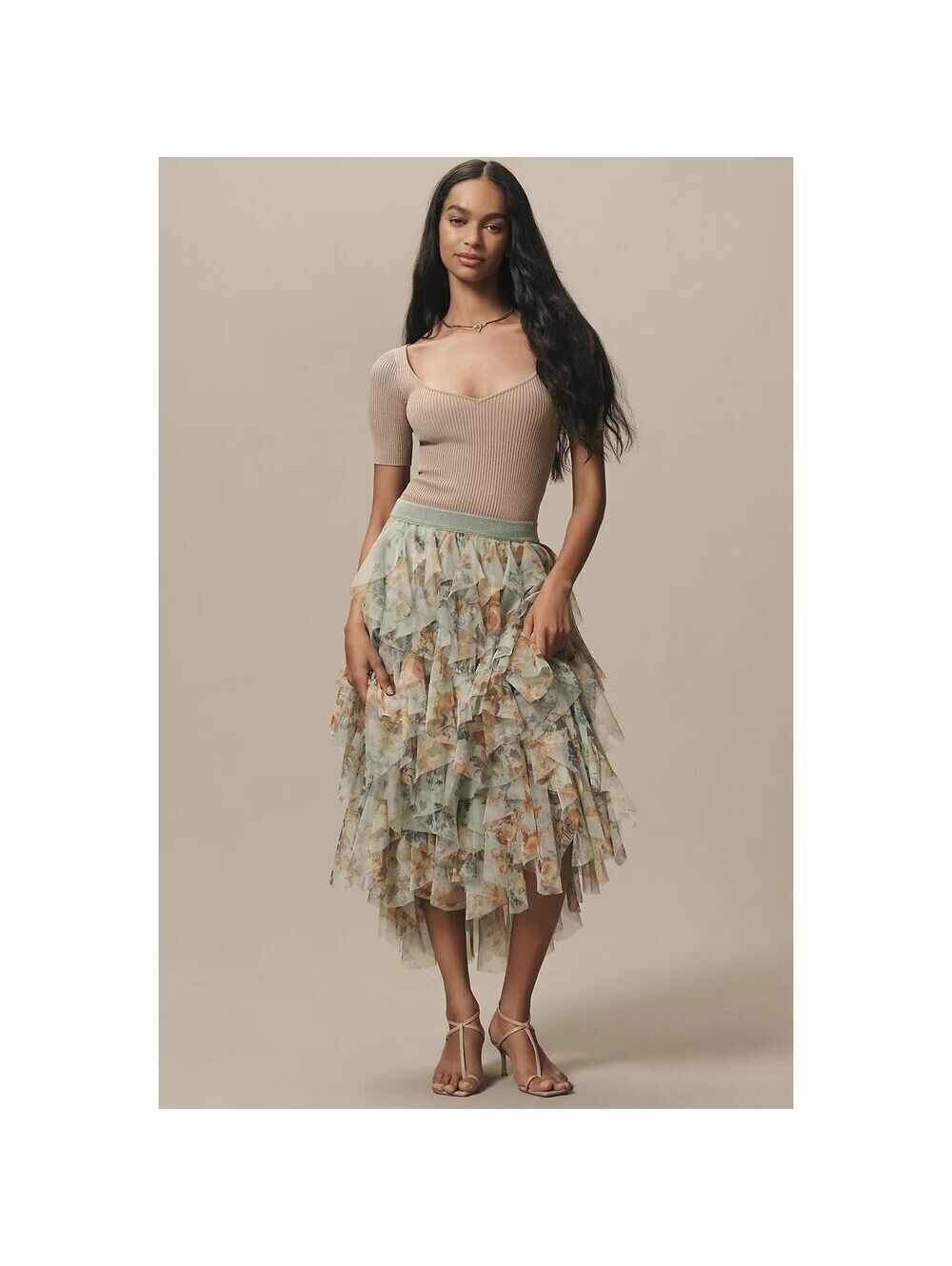 New The Chéri Ruffled Tulle Midi Skirt by Anthropologie Size XS